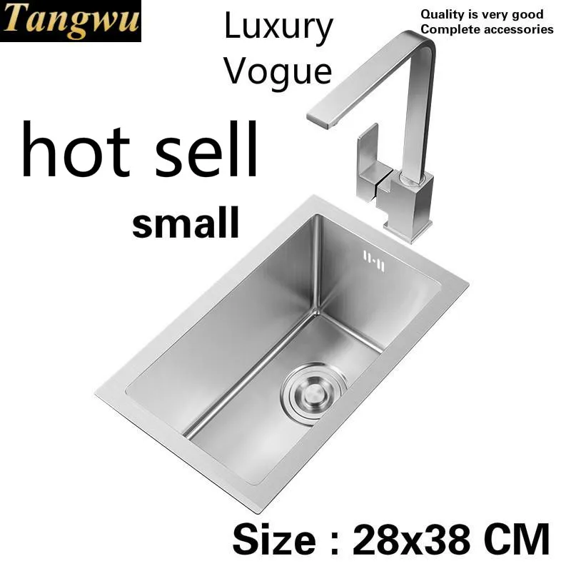 

Free shipping Luxury kitchen manual sink single trough apartment 304 stainless steel do the dishes mini hot sell 280x380 MM
