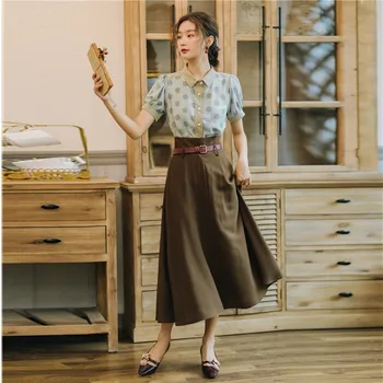 New 2019 Summer Women's Sets Vintage Polka Dot Short Sleeve Shirt Blouse + Elegant High Waist Long Skirt Suits Two Piece Sets
New 2019 Summer Women's Sets Vintage Polka Dot Short Sleeve Shirt Blouse + Elegant High Waist Long Skirt Suits Two Piece Sets