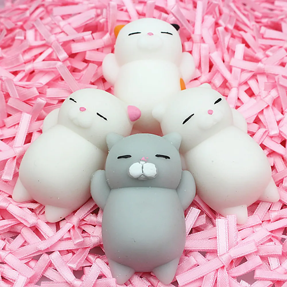 

4pcs Cute Mochi Squishy Cat Squeeze Healing Fun Kids Kawaii Toy Stress Reliever Decor Slow Rising Squeeze Toys CollectionZ04