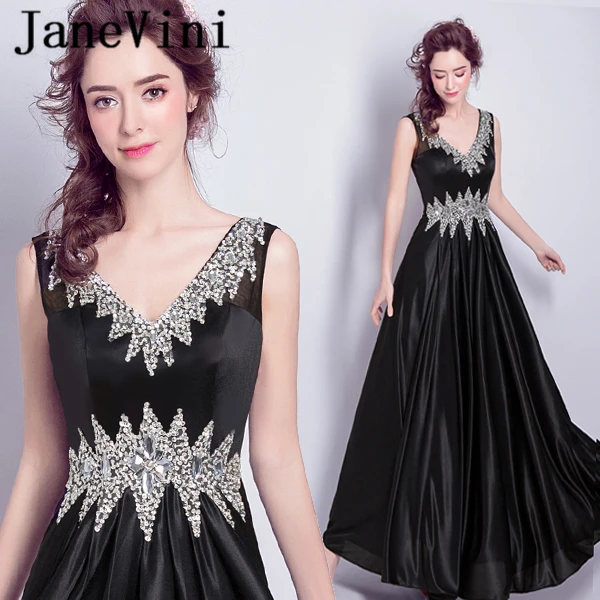 JaneVini Vestidos Black Sequined Crystal Mother of the Bride Dresses Satin A Line V Neck Floor Length Formal Evening Party Gowns
JaneVini Vestidos Black Sequined Crystal Mother of the Bride Dresses Satin A Line V Neck Floor Length Formal Evening Party Gowns