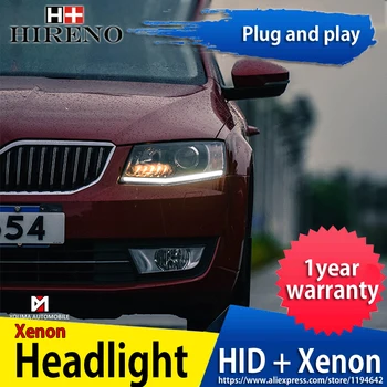 

Hireno Headlamp for Skoda Octavia 2015-2016 Headlight Headlight Assembly LED DRL Angel Lens Double Beam HID Xenon 2pcs