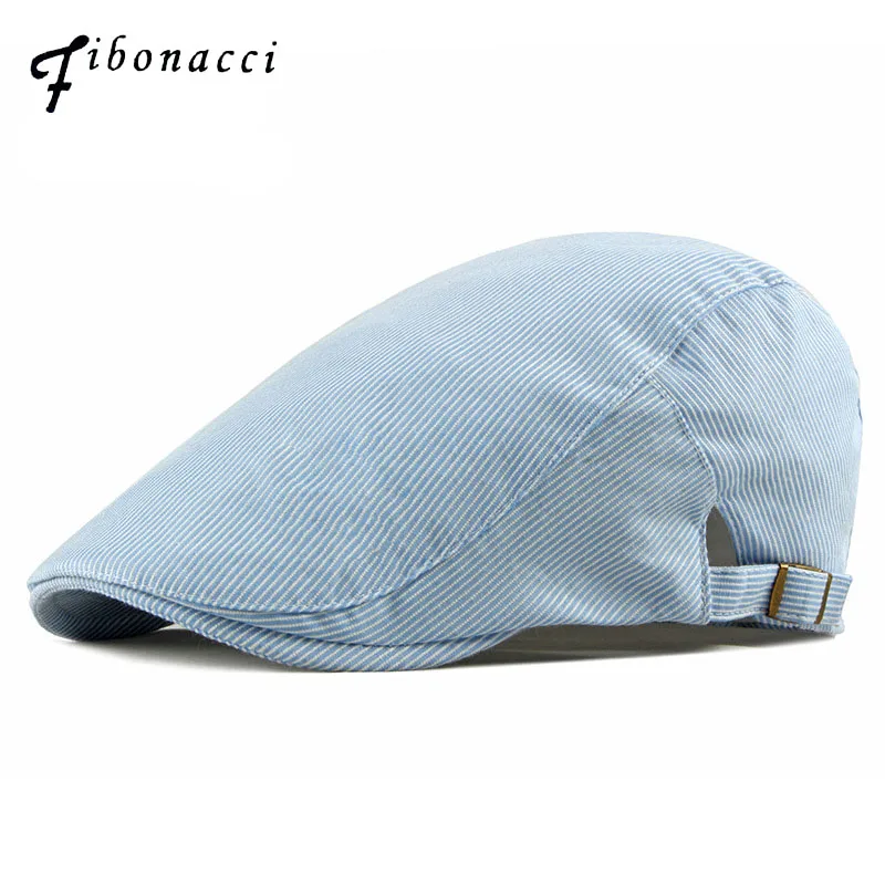 

Fibonacci 2019 new fashion striped beret hat cotton Ivy flat hats for men women newsboy cap