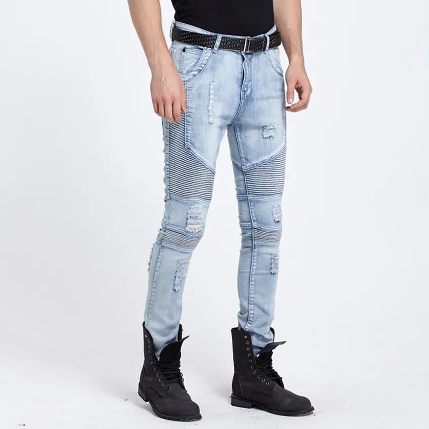mens elastic ripped biker jeans skinny light blue kanye west designer brand hip hop streetwear swag Motorcycle pants Joggers
mens elastic ripped biker jeans skinny light blue kanye west designer brand hip hop streetwear swag Motorcycle pants Joggers