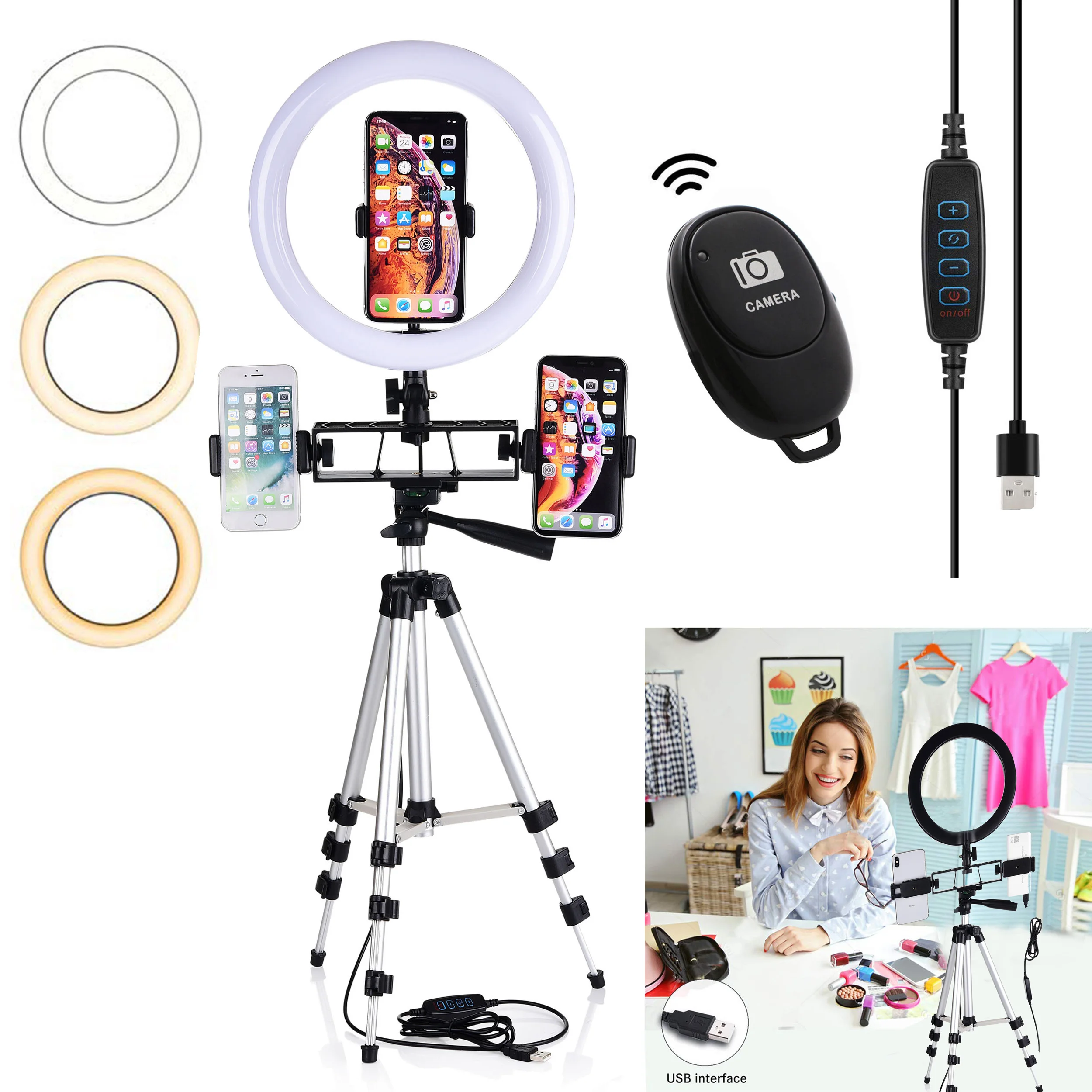 6'' LED Ring Light for Makeup Youtube Bi-color 3200K-5600K 10 Level Brightness Fill Lamp Video Light with Phone Clip& Bluetooth
6'' LED Ring Light for Makeup Youtube Bi-color 3200K-5600K 10 Level Brightness Fill Lamp Video Light with Phone Clip& Bluetooth