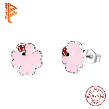 BELAWANG 100% 925 Sterling Silver Earrings Fashion Jewelry Pink Enamel Heart Clover Stud Earrings For Women Girls Kids Children
BELAWANG 100% 925 Sterling Silver Earrings Fashion Jewelry Pink Enamel Heart Clover Stud Earrings For Women Girls Kids Children