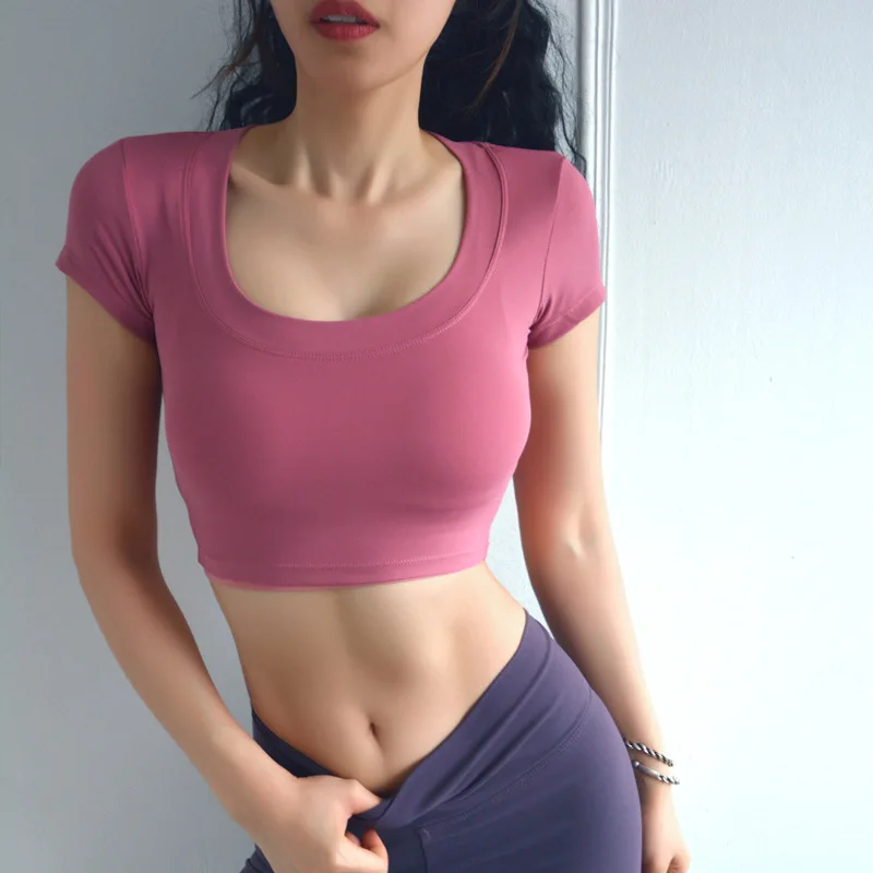 Pure-color Yoga Shirts Body-building Exercise Short-sleeved Running Yoga Woman's Autumn Fast-drying Breathable Fitness T-shirt
Pure-color Yoga Shirts Body-building Exercise Short-sleeved Running Yoga Woman's Autumn Fast-drying Breathable Fitness T-shirt