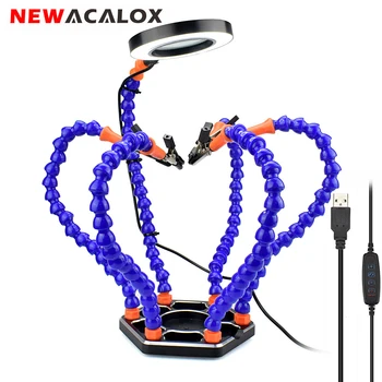 NEWACALOX Third Hand Soldering PCB Holder Tool Six Arms Helping Hands Crafts Repair Helping Welding Station USB LED Magnifier
NEWACALOX Third Hand Soldering PCB Holder Tool Six Arms Helping Hands Crafts Repair Helping Welding Station USB LED Magnifier