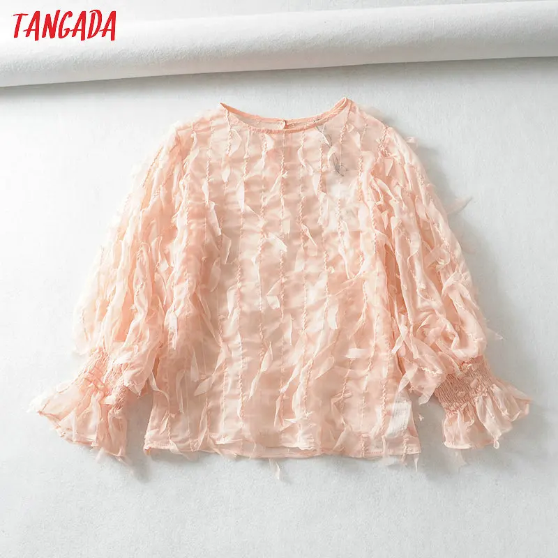 Tangada women chic tassels chiffon blouse ruffled long sleeve female sweet transparent shirts stylish pink tops blusas 6A267
Tangada women chic tassels chiffon blouse ruffled long sleeve female sweet transparent shirts stylish pink tops blusas 6A267