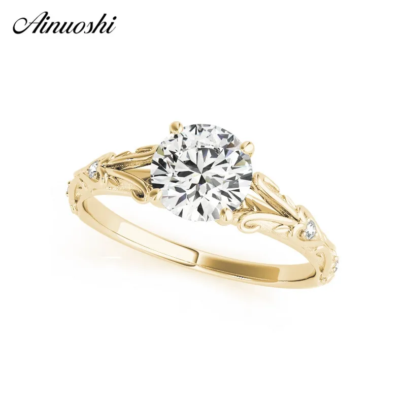 AINUOSHI классика серебро 925 пробы желтое золото цвет 1CT круглый вырез женские
