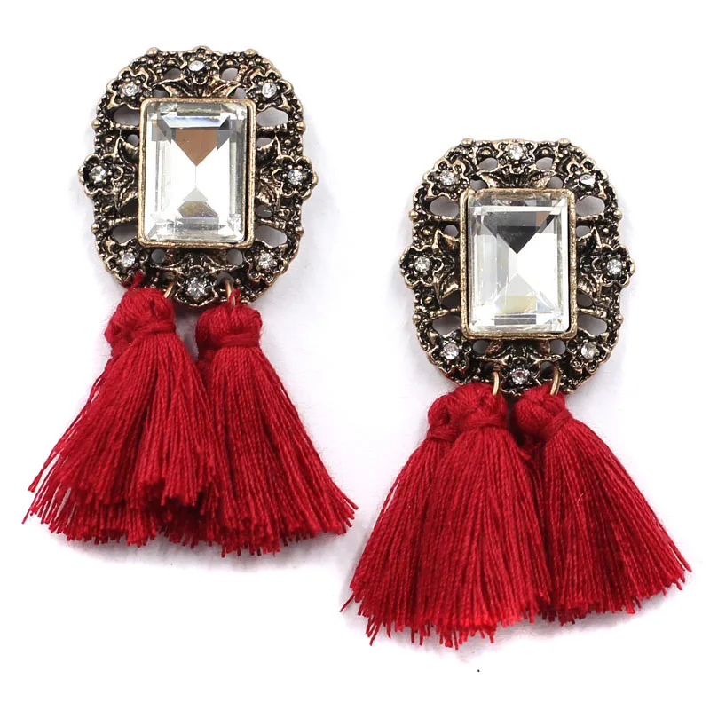 Women's Crystal Tassel Stud Earrings