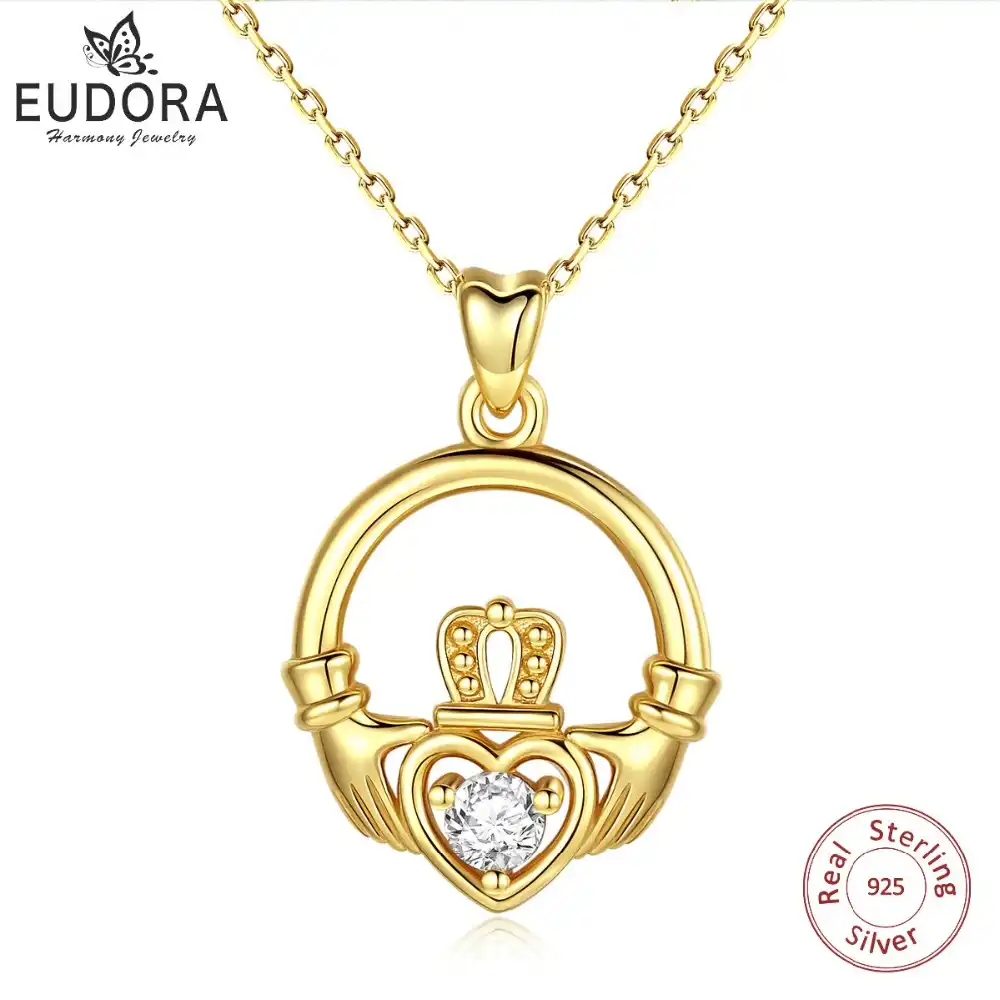 eudora 925 sterling silver celtics claddagh love cz pendant