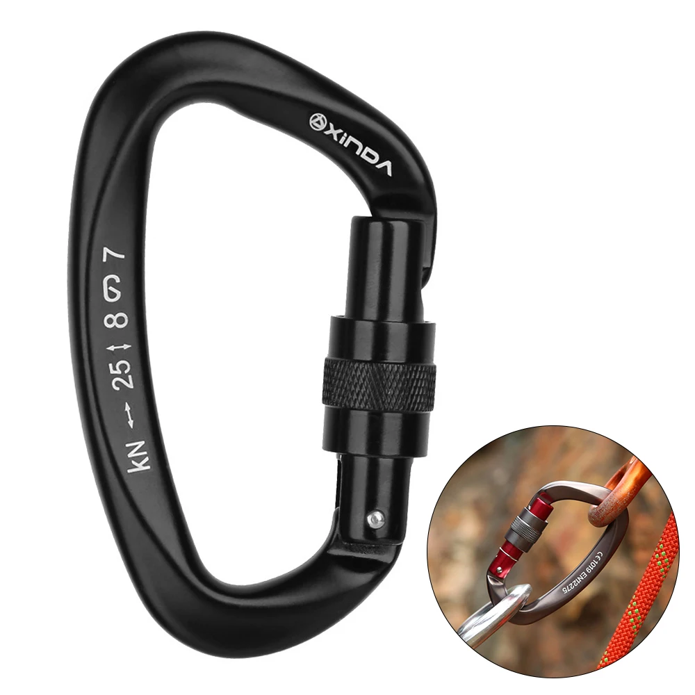 25KN Screw Locking Gate Carabiner Heavy Duty D-ring Carabiner Twist Locking Buckle Climbing Rappelling Hammock Locking Clip
25KN Screw Locking Gate Carabiner Heavy Duty D-ring Carabiner Twist Locking Buckle Climbing Rappelling Hammock Locking Clip