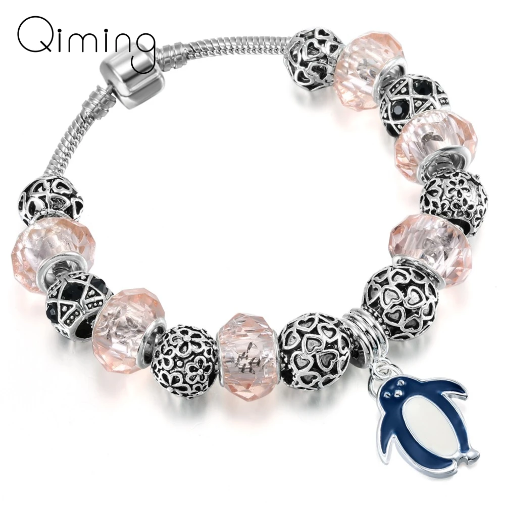 Silver Cuff Bracelets Bangles Love Crystal Stone beads Penguin Friendship Bracelets Women DIY Jewelry Valentine Gift
Silver Cuff Bracelets Bangles Love Crystal Stone beads Penguin Friendship Bracelets Women DIY Jewelry Valentine Gift
