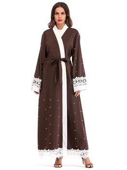 Muslim Long Robe Wide-waisted Beading Patchwork Lace Trench Coat for Women Open Stitch Kim Kimono Windbreaker With Sashes TP1638
Muslim Long Robe Wide-waisted Beading Patchwork Lace Trench Coat for Women Open Stitch Kim Kimono Windbreaker With Sashes TP1638