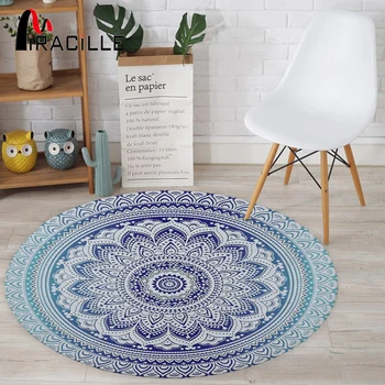 

Miracille Bohemian Style Mandala Pattern Round Carpet Non-Slip Bath Mat Soft Fluffy Coral Velvet Area Rug for Living Room Decor