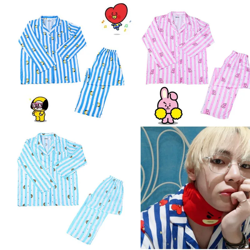 KPOP Bangtan Boys Cartoon V SUGA Same CHIMMY RJ Pajamas Men Women Long Sleeve Shirt Striped COOKY TATA Nightwear HF193
KPOP Bangtan Boys Cartoon V SUGA Same CHIMMY RJ Pajamas Men Women Long Sleeve Shirt Striped COOKY TATA Nightwear HF193