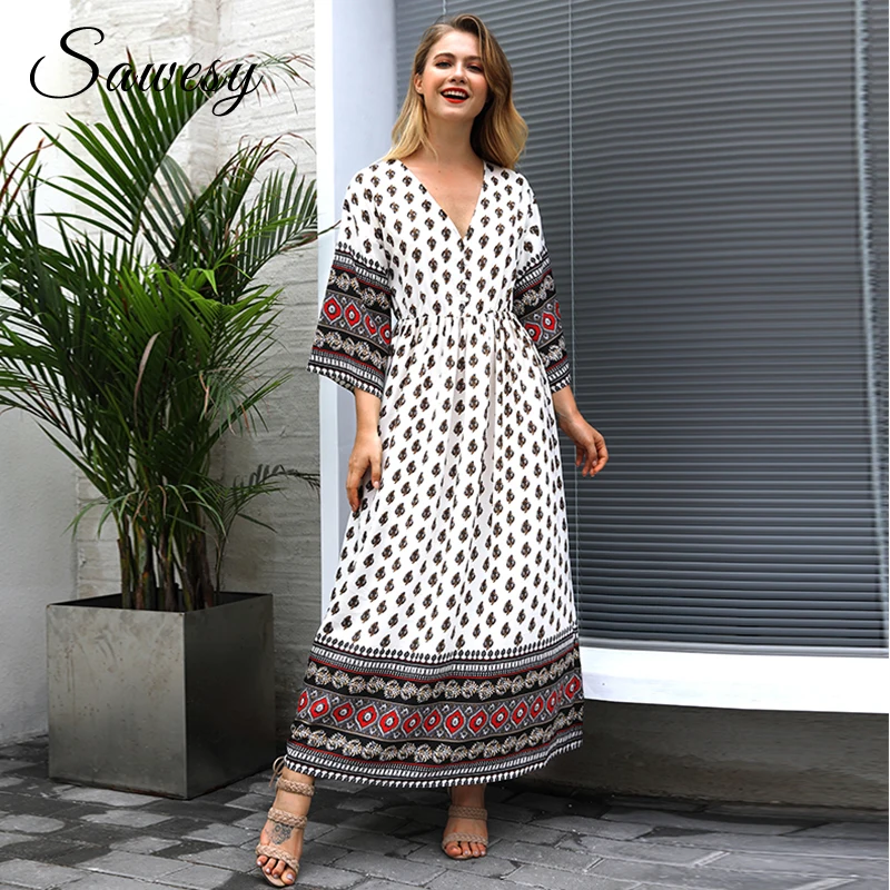 Maxi Long Dress Women Fashion 2018 Autumn V Neck Printed Dresses With Sleeve Boho Style Loose Casual Women Dress Vestidos Femme
Maxi Long Dress Women Fashion 2018 Autumn V Neck Printed Dresses With Sleeve Boho Style Loose Casual Women Dress Vestidos Femme