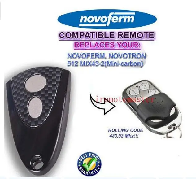 Aftermarket NOVOFERM 512MIX43-2(Mini-carbon) compatible remote 433,92mhz beautiful
Aftermarket NOVOFERM 512MIX43-2(Mini-carbon) compatible remote 433,92mhz beautiful