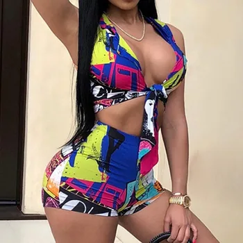 Women Set Sexy Nightclub Fashion Clothes Club Deep V-Neck Printing Sleeveless Suit Crop Top And Short Set
Women Set Sexy Nightclub Fashion Clothes Club Deep V-Neck Printing Sleeveless Suit Crop Top And Short Set