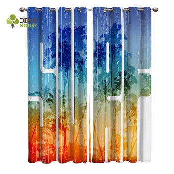 Curtains Hawaiian Beach At Dusk Scenery Arbor Tropic Window Curtain Living Room Bedroom Home Decoration Panel Window Treatment