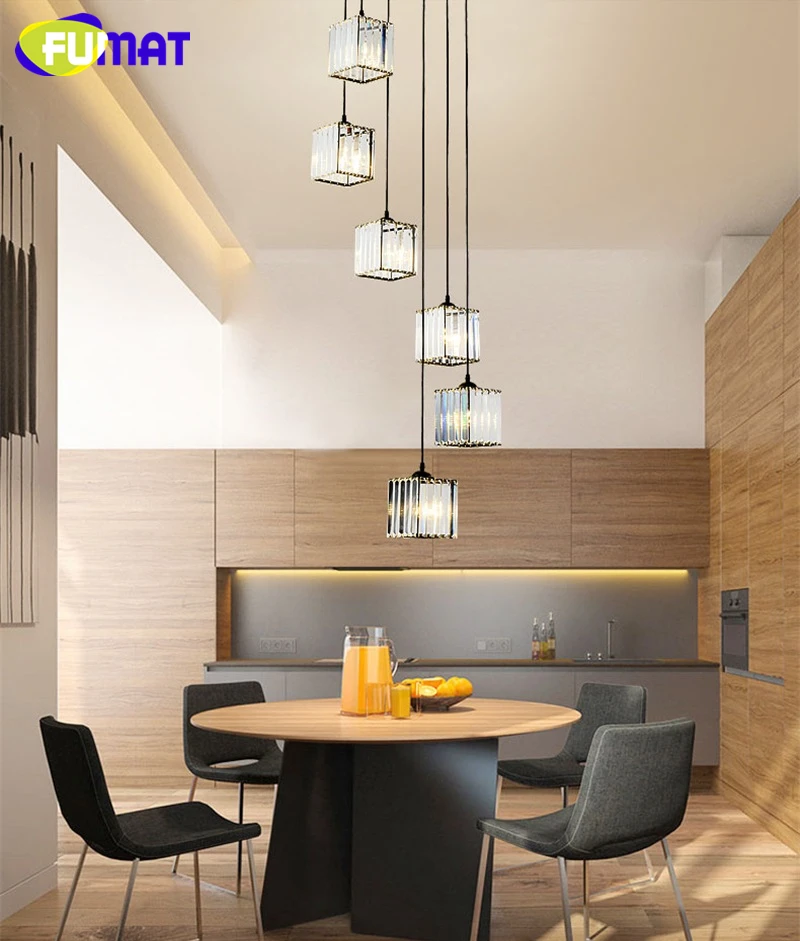 FUMAT Crystal K9 Stairs Rotation Ceiling Lamps Chandelier Lighting Hanging Lights LED Fixture American Modern Style Villa Stairs 33