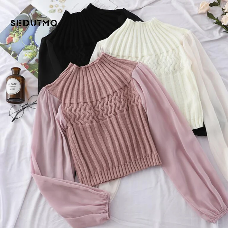 SEDUTMO Spring Women Sweater Pullovers Blouse Turtleneck Chiffon Short Autumn Knitting Sweaters Long Sleeve Jumper Top ED636
SEDUTMO Spring Women Sweater Pullovers Blouse Turtleneck Chiffon Short Autumn Knitting Sweaters Long Sleeve Jumper Top ED636