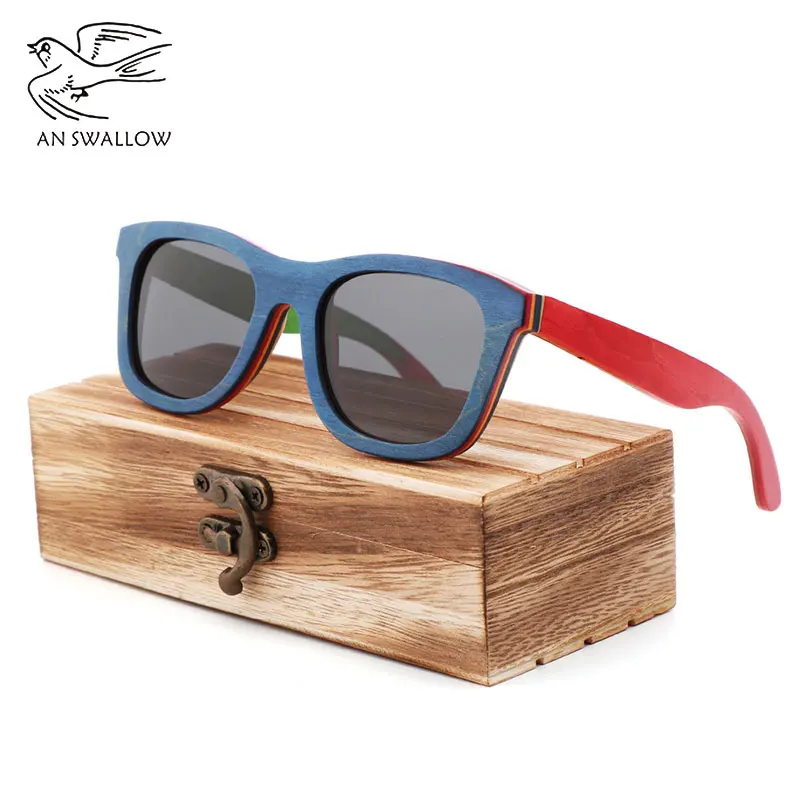 

skateboard wood sunglasses men uv400 Retro fashion sunglasses women polarized oculos de sol feminino Spring hinge