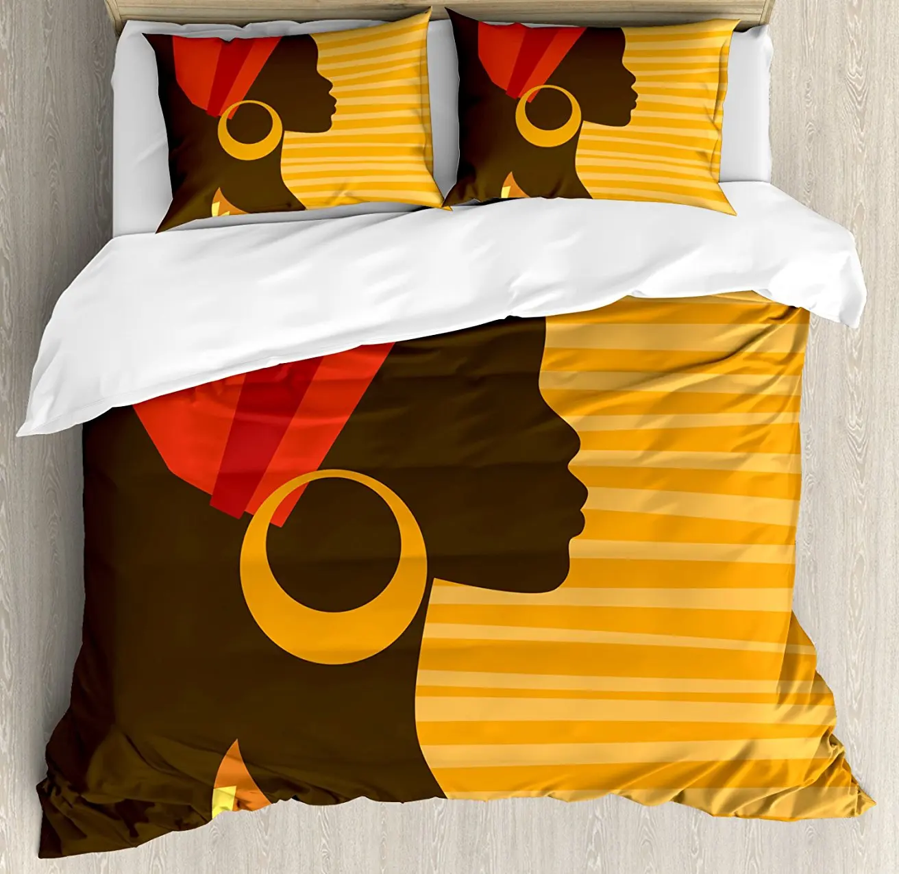 Afro Decor Duvet Cover Set, Girl Profile Silhouette with Earrings Grace and Elegance Icon Image, 4 Piece Bedding Set
Afro Decor Duvet Cover Set, Girl Profile Silhouette with Earrings Grace and Elegance Icon Image, 4 Piece Bedding Set