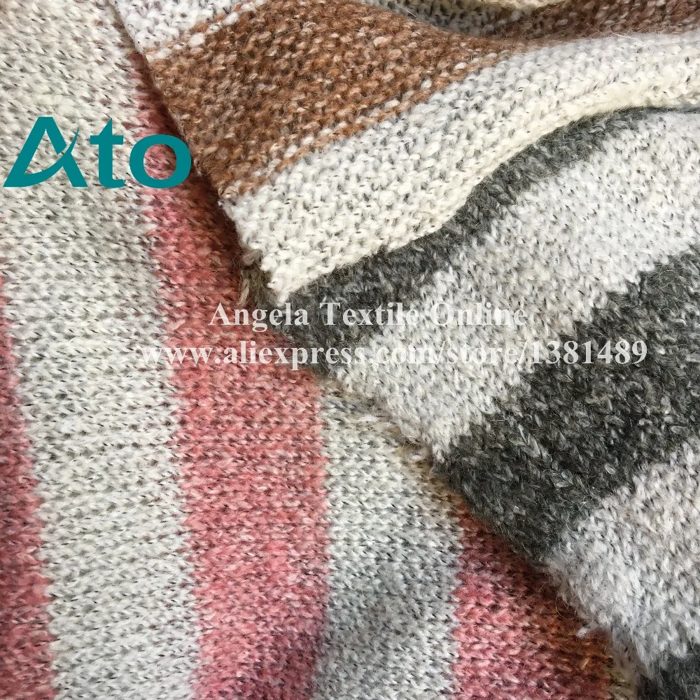 

Wholesale thick sweater Striped Knitted Fabrics big Stripe soft stretchy bonded wool / Modacrylic / Cotton fabrics