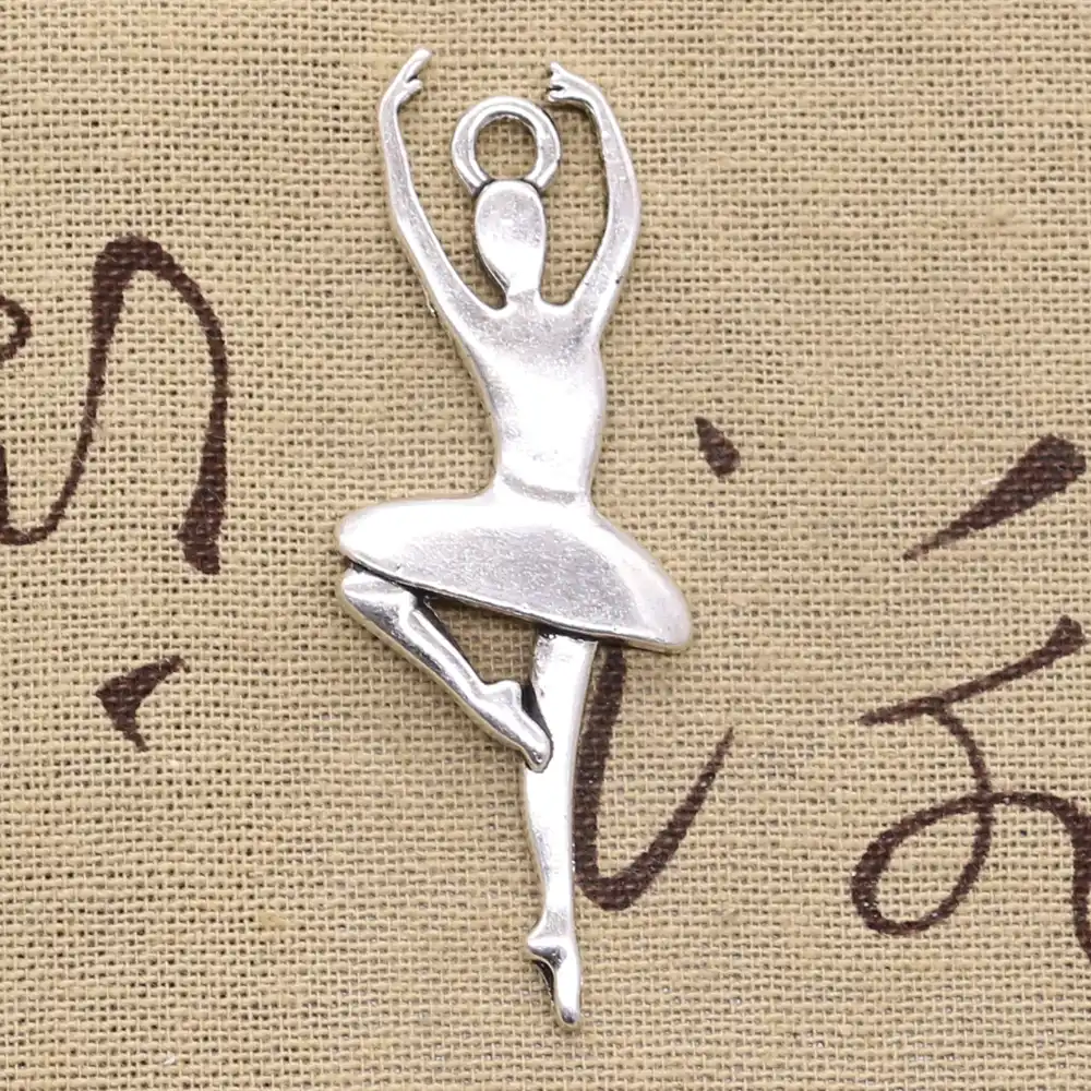 2pcs charms ballet girl dancer ballerina 63x23mm antique silver