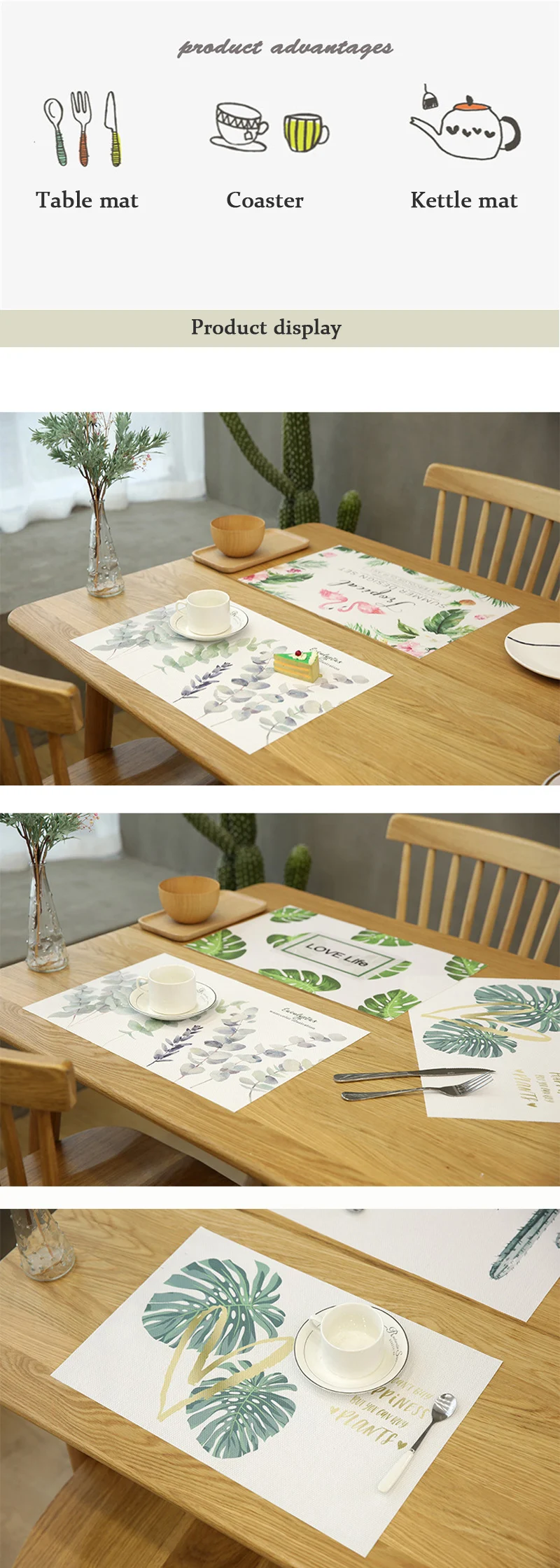 Nordic Plant PVC Table Mat Dinning Table Placemats Napkin Pad Non-Slip Waterproof Heat Resistant Party Table Decoration (12)