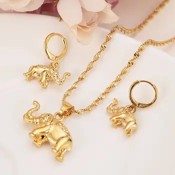 24 k Solid fine Gold GF cute Elephant Necklace earrings Trendy women Men Jewelry Charm Pendant Chain Animal Lucky Jewelry sets
24 k Solid fine Gold GF cute Elephant Necklace earrings Trendy women Men Jewelry Charm Pendant Chain Animal Lucky Jewelry sets