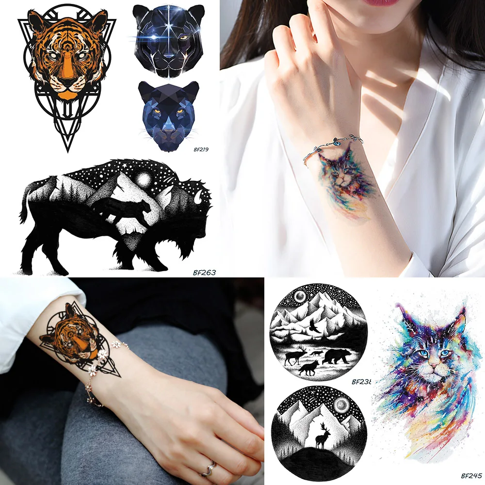Men Body Art Temporary Tattoo Stickers Starry Sky Planets Mountain Forest Black Tatoos Geometry Cat Disposable Fake Tattoo Tiger
Men Body Art Temporary Tattoo Stickers Starry Sky Planets Mountain Forest Black Tatoos Geometry Cat Disposable Fake Tattoo Tiger