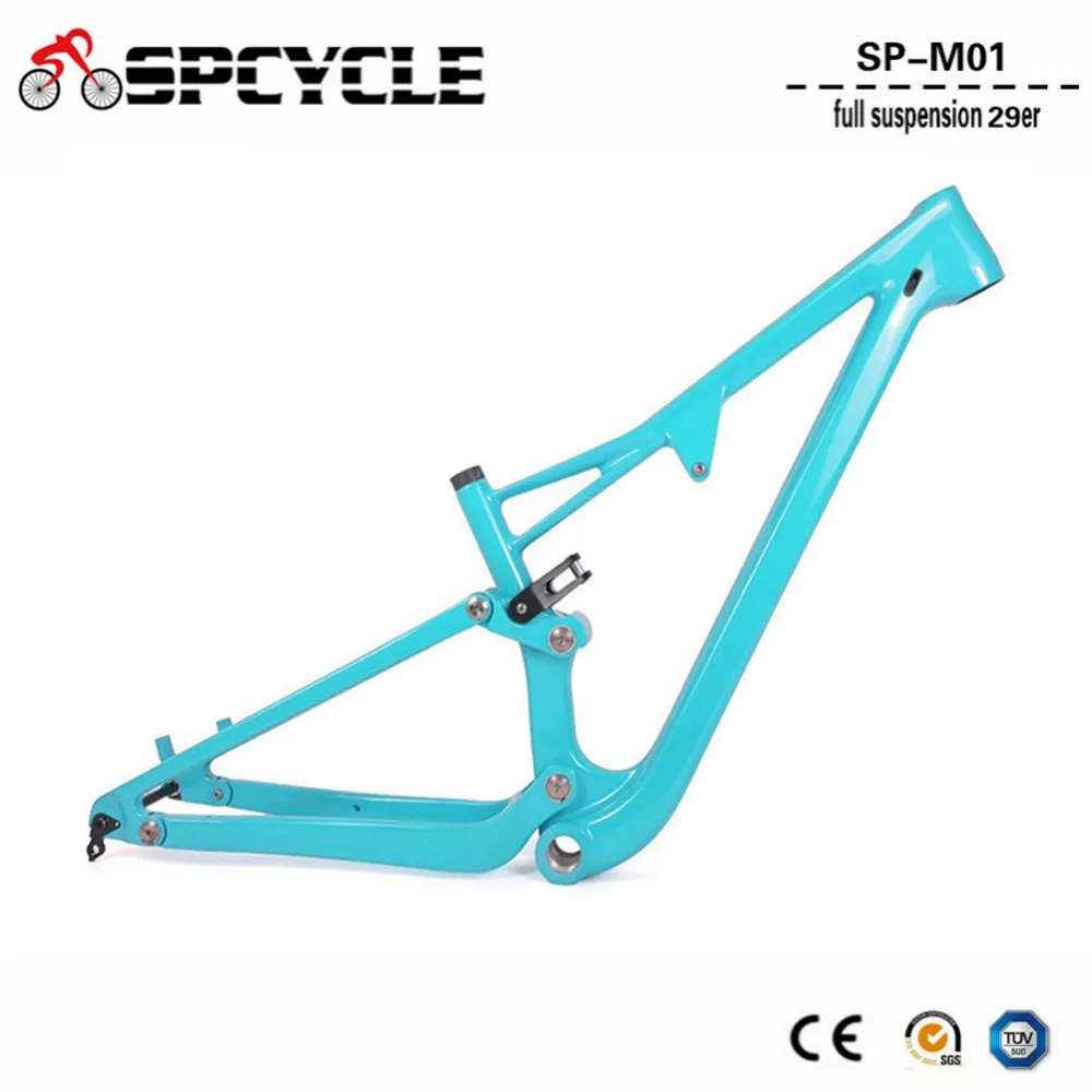 

Spcycle 29er Full Suspension Bicycle Frame T1000 Full Carbon MTB Mountain Bike Suspension Frame 142*12 Thru Axle 165*38mm Travel