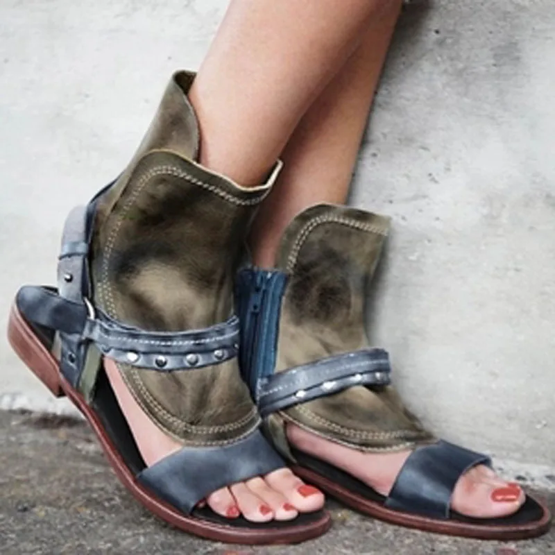 Ladies Punk Women Mixed Colors Belt Buckle Fasten Sandals Ankle Boots Open Toe Flat Heels Fretwork Zipper Dress Bottines Shoes
Ladies Punk Women Mixed Colors Belt Buckle Fasten Sandals Ankle Boots Open Toe Flat Heels Fretwork Zipper Dress Bottines Shoes