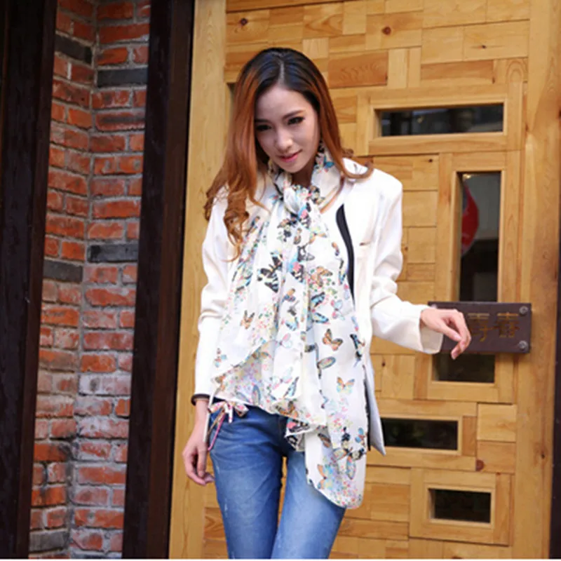 New Butterflies Scarves Women's Scarf Long Shawl Spring Chiffon Infinity Scarf Woman Foulard Femme 135*40cm
New Butterflies Scarves Women's Scarf Long Shawl Spring Chiffon Infinity Scarf Woman Foulard Femme 135*40cm