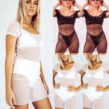 Summer Women Sexy Lace Puff Sleeve See-through Sheer Mesh Bodycon Bikini Cover Up Off Shoulder Mini Dress
Summer Women Sexy Lace Puff Sleeve See-through Sheer Mesh Bodycon Bikini Cover Up Off Shoulder Mini Dress