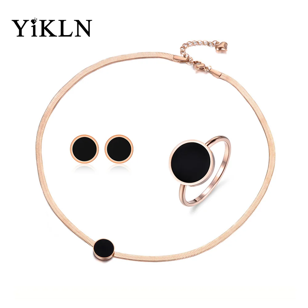 YiKLN Trendy Black Acrylic Stainless Steel Snake Chain Thin Necklace Bracelet Earrings Rings Jewelry Sets For Women YSE004
YiKLN Trendy Black Acrylic Stainless Steel Snake Chain Thin Necklace Bracelet Earrings Rings Jewelry Sets For Women YSE004