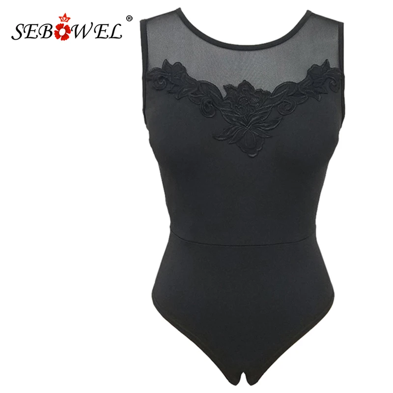 SEBOWEL Summer Black Sleeveless Bodysuit Women Sexy Sheer Mesh Hollow Out Lace Backless Bodysuits Female Clothing Club Body Tops
SEBOWEL Summer Black Sleeveless Bodysuit Women Sexy Sheer Mesh Hollow Out Lace Backless Bodysuits Female Clothing Club Body Tops