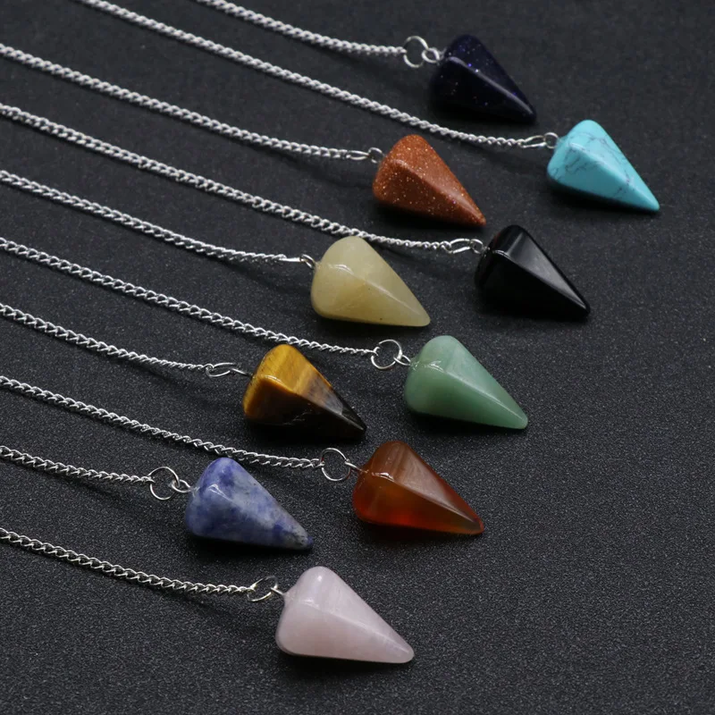 Retro Natural Quartz Agates Pendant Turquoises Tiger Eye Reiki Healing Cone Crystal Pendant Pendulum Amulet Men Women Divination
Retro Natural Quartz Agates Pendant Turquoises Tiger Eye Reiki Healing Cone Crystal Pendant Pendulum Amulet Men Women Divination