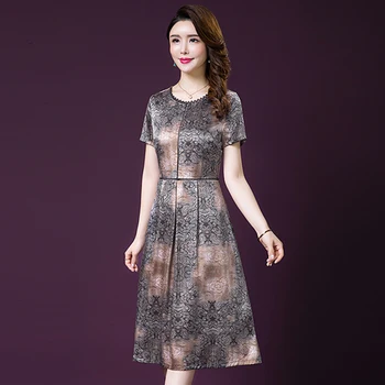 2020 Spring Summer Fashion Short Sleeved Silk Women Dress New Style Big Code Printed Loose Elegant Temperament Female Dresses
2020 Spring Summer Fashion Short Sleeved Silk Women Dress New Style Big Code Printed Loose Elegant Temperament Female Dresses
