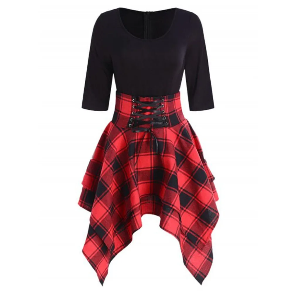 Fashion Dress Women Lace Up Tartan Asymmetrical Dress Half Sleeves O-Neck Check Plaid Women Vintage Rockabilly Party Vestidos C4
Fashion Dress Women Lace Up Tartan Asymmetrical Dress Half Sleeves O-Neck Check Plaid Women Vintage Rockabilly Party Vestidos C4