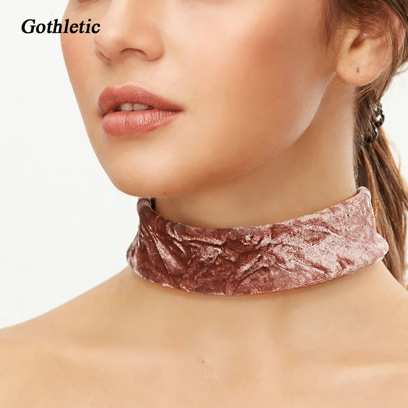 

Gothletic Fashion Crushed Velvet Corset Choker Black/Burgundy/Lavender Thick Fabric Ribbon Bow Tie Up Sexy Necklace for Women