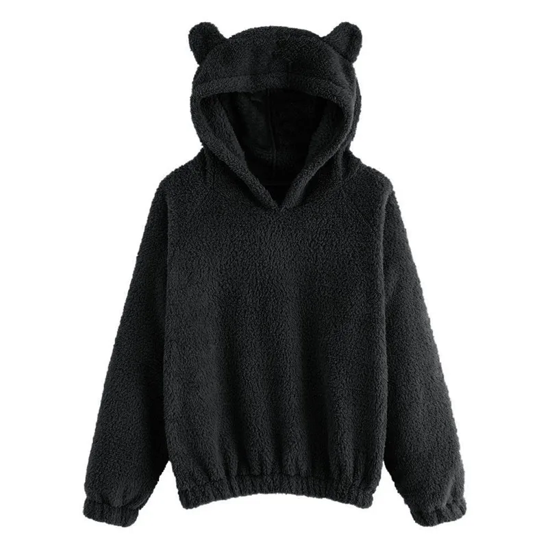 Cute Harajuku Womens Sweatshirts Hoodie Crop Tops Solid Cat Ear Long Sleeve Cropped Sweatshirt Hooded Pullover Moletom 40OC53