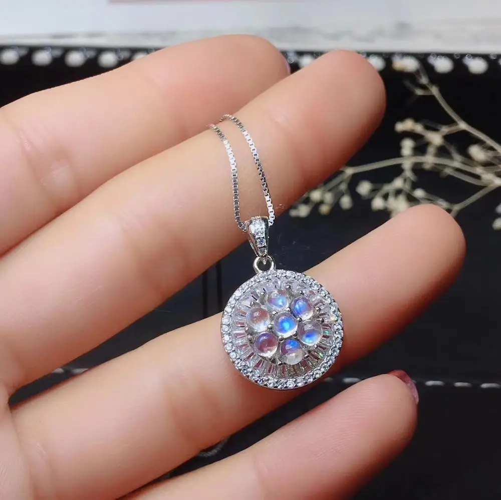Фото Подвеска из драгоценного камня лунный камень для девочки серебряное ожерелье