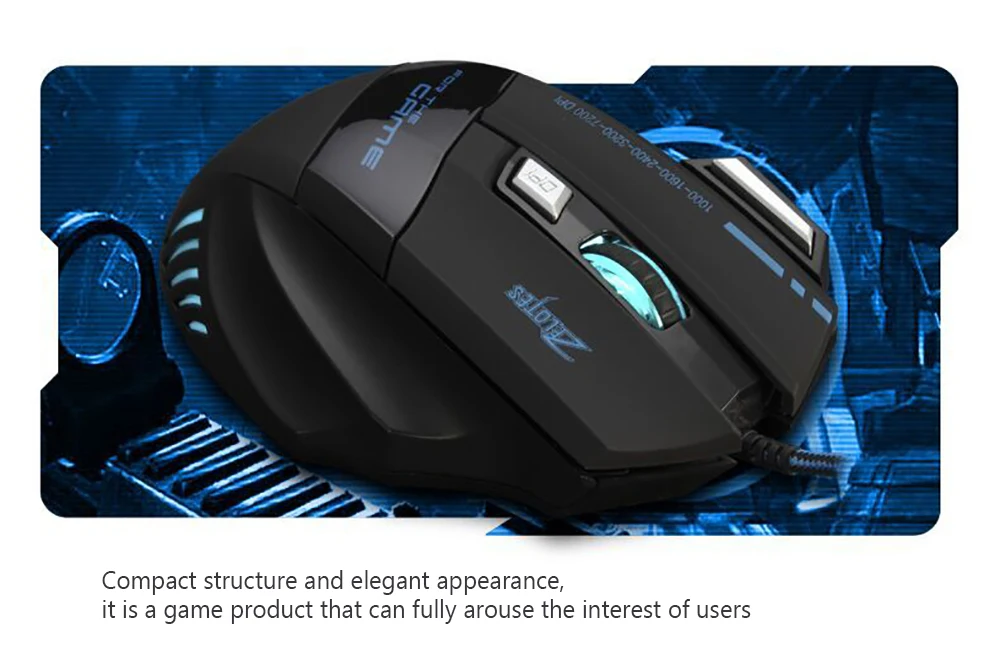 ZELOTES Gaming Mouse Wired USB 1000/1600/2400/3200/7200 DPI Backlight LED K2D1 