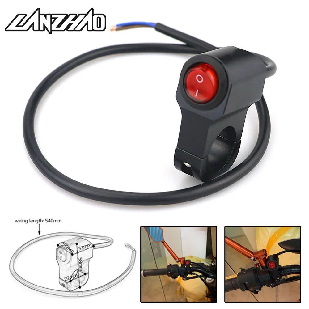 

Waterproof CNC Aluminum Motorcycle External Headlight Spotlight On-Off Switch 22-25mm with Red Indicator Motorbike Accessories