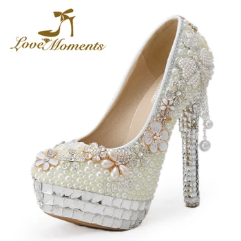 Love Moments Handmade rhinestone ivory pearl high heel wedding shoes banquet dress party shoes crystal bridal shoes large size 
Love Moments Handmade rhinestone ivory pearl high heel wedding shoes banquet dress party shoes crystal bridal shoes large size