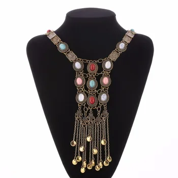 Bohemia Design Big Pendant Necklace Gold Silver Plated Tassel Chains Stone Mosaic Choker Necklace For Women
Bohemia Design Big Pendant Necklace Gold Silver Plated Tassel Chains Stone Mosaic Choker Necklace For Women