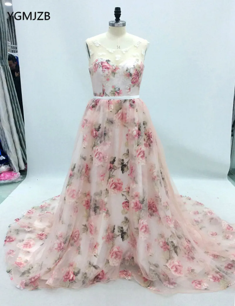 Floral Print Ball Gown Prom Dress Plus Size Beading